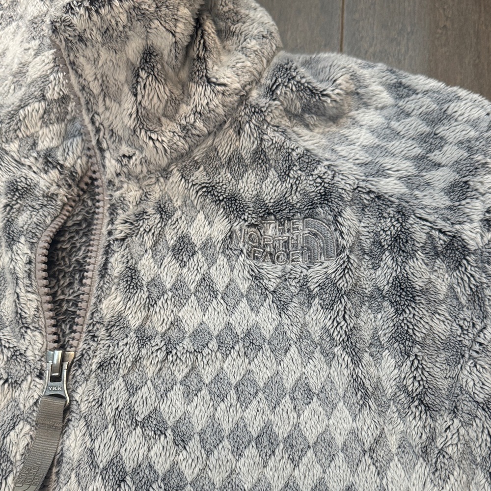 The North Face Girl XL (18) Gray Diamond Print Full Zip Fleece Jacket Soft Plush - Picture 3 of 6